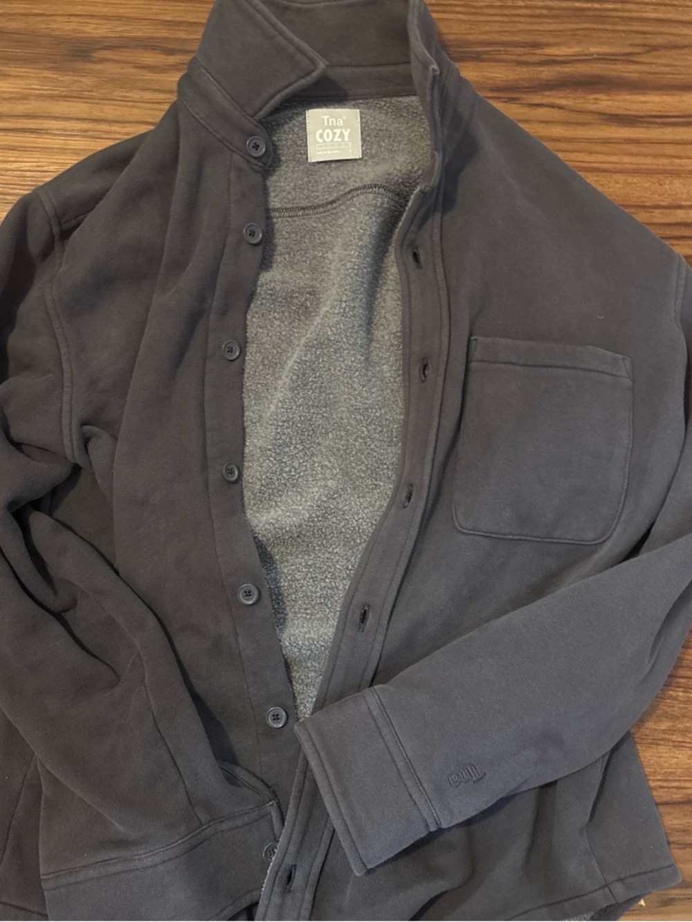 TNA Cozy Men’s Dark Charcoal Fleece-Lined Snap Jacket